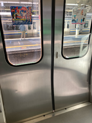  横須賀線E217系のドアの内側 
